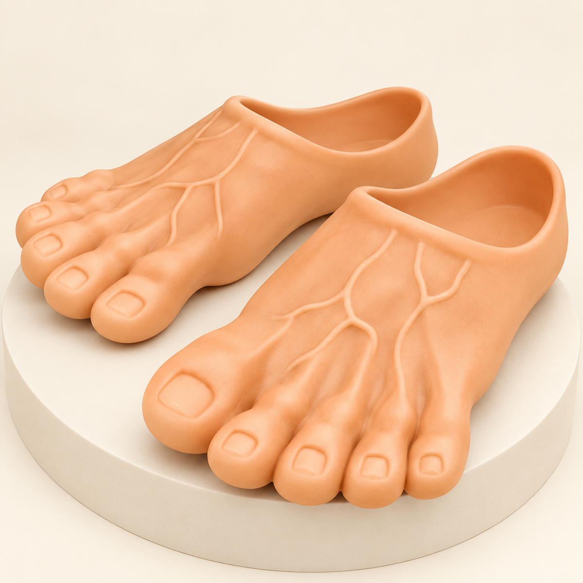 Peach realistic giant foot slipper pair