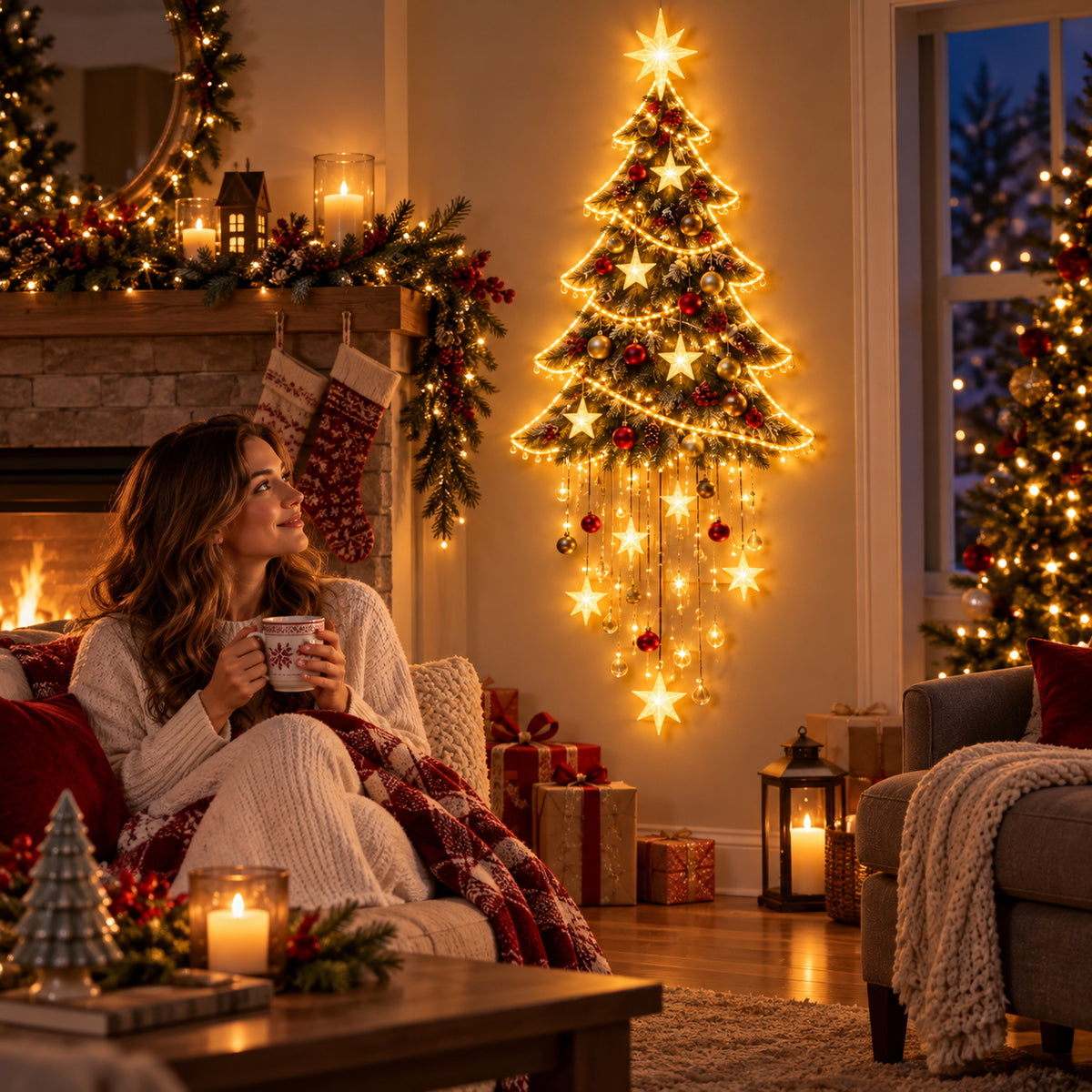 🎄✨ Starlit Christmas Tree Cascade™ – Glowing Starfall Wall Decor
