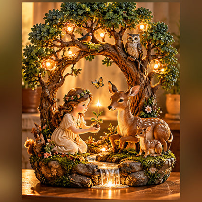 🌍The World We Share™ – Lighted Woodland Wildlife Sculpture, Deer & Forest Animal Tabletop Decor
