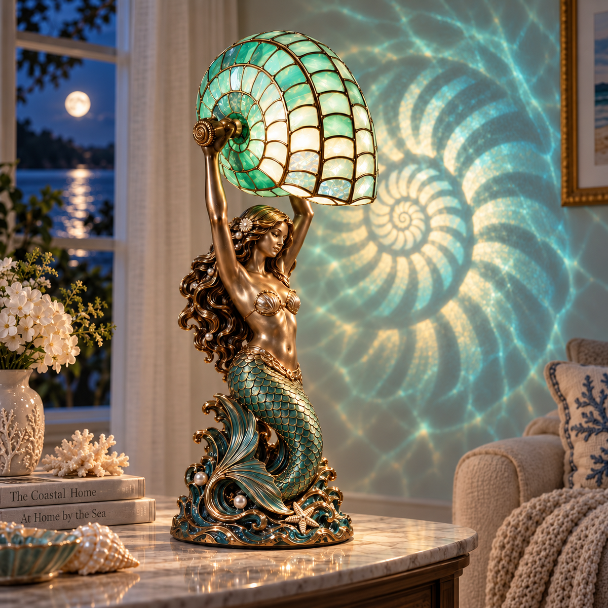 Mermaid Nautilus shell casting large spiral wall projection