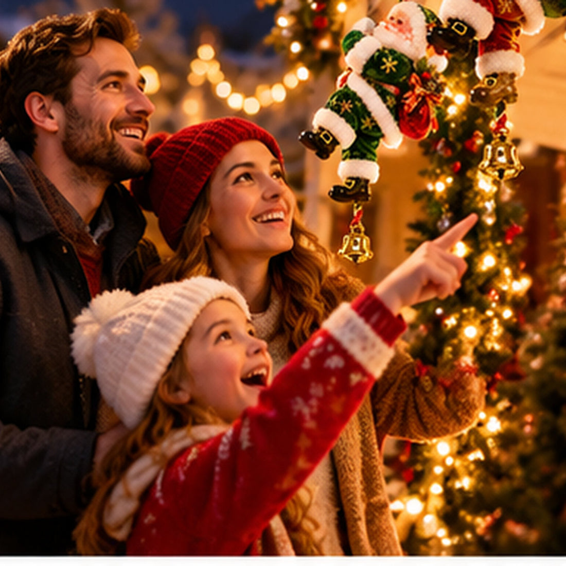 Happy family enjoying Santa Christmas decorations together
