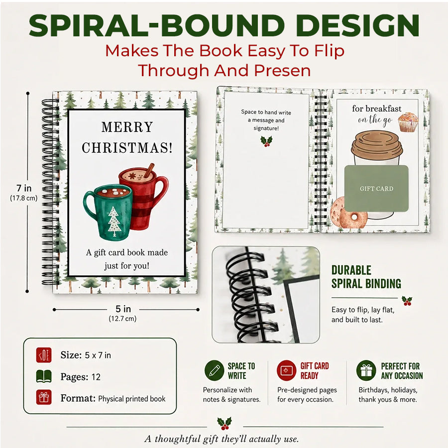 Spiral bound Christmas Gift Card Book size and structure