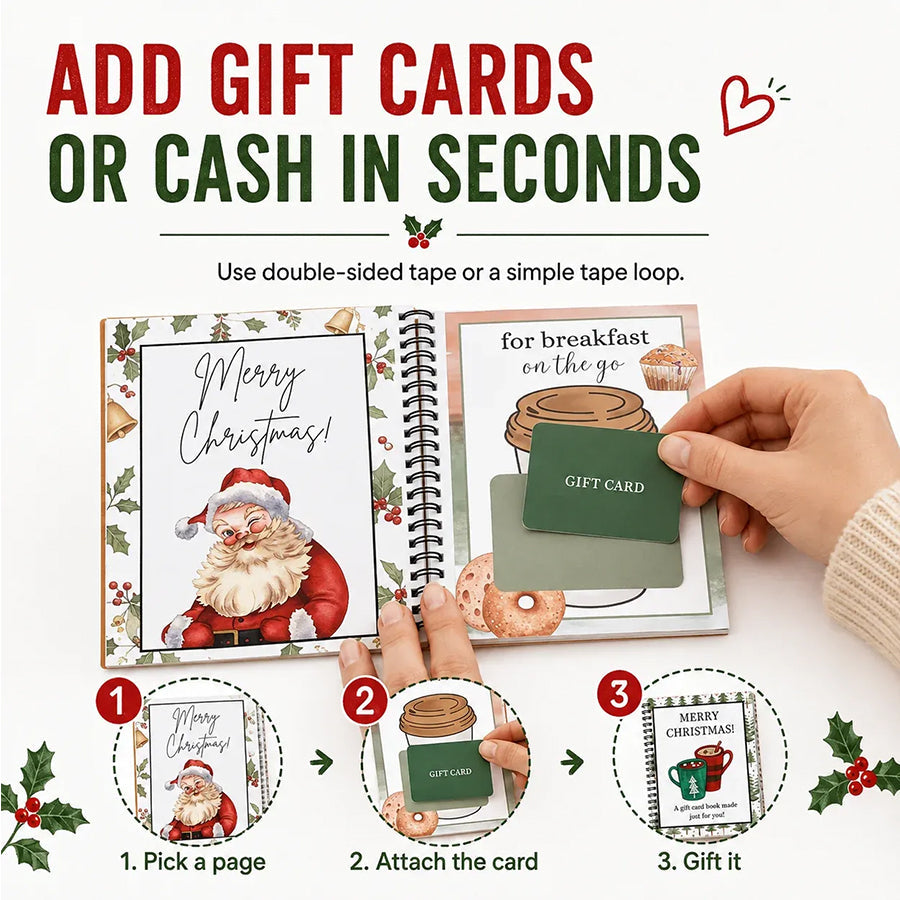 How to add gift cards or cash to the Christmas Gift Card Book