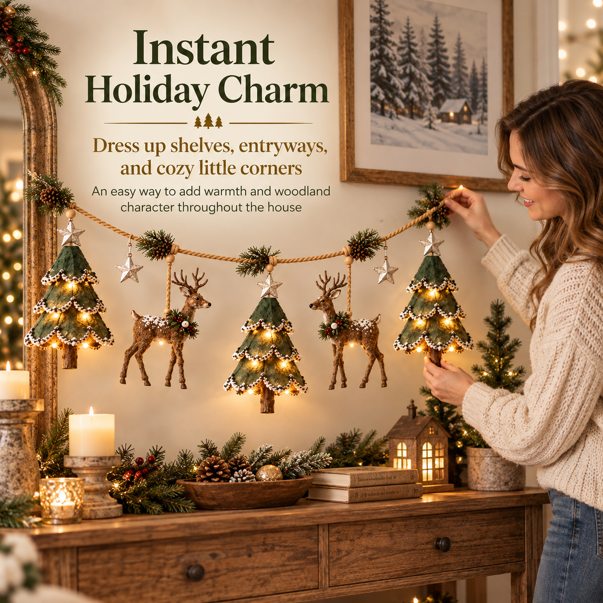 🎄 LIMITED-TIME 50% OFF | Lighted Woodland Christmas Garland™ – Enchanted Forest Holiday Decor with Warm Festive Glow