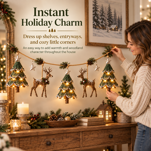 🎄 LIMITED-TIME 50% OFF | Lighted Woodland Christmas Garland™ – Enchanted Forest Holiday Decor with Warm Festive Glow