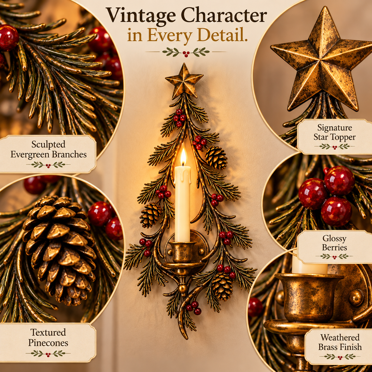 🎄 Heritage Evergreen Candle Sconce™ – Vintage Christmas Wall Glow