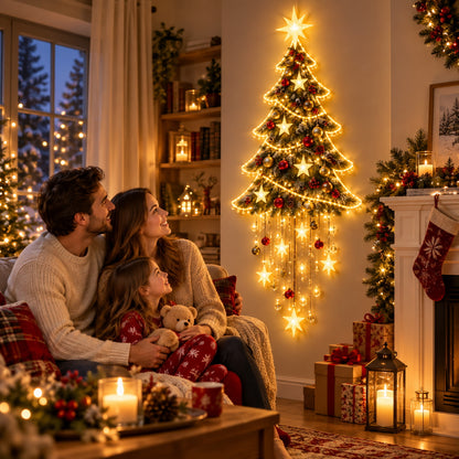 🎄✨ Starlit Christmas Tree Cascade™ – Glowing Starfall Wall Decor