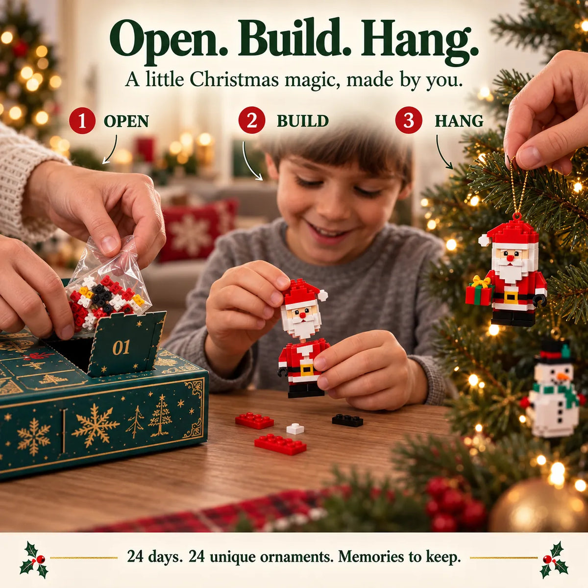 Christmas brick ornament hanging on tree