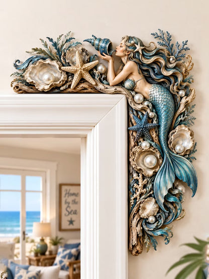 🎁Last Day 60% OFF-🧜‍♀️ 🐚 Beautiful Mermaid Door Corner 🌊 Waves & Seashells Fantasy Wall Decor
