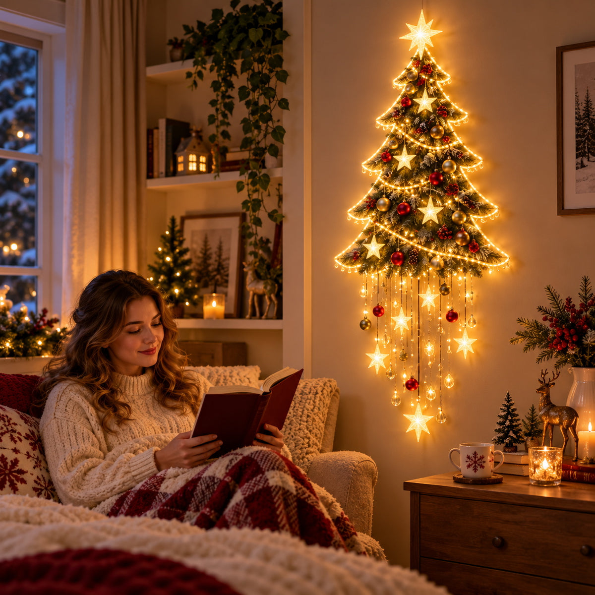 🎄✨ Starlit Christmas Tree Cascade™ – Glowing Starfall Wall Decor