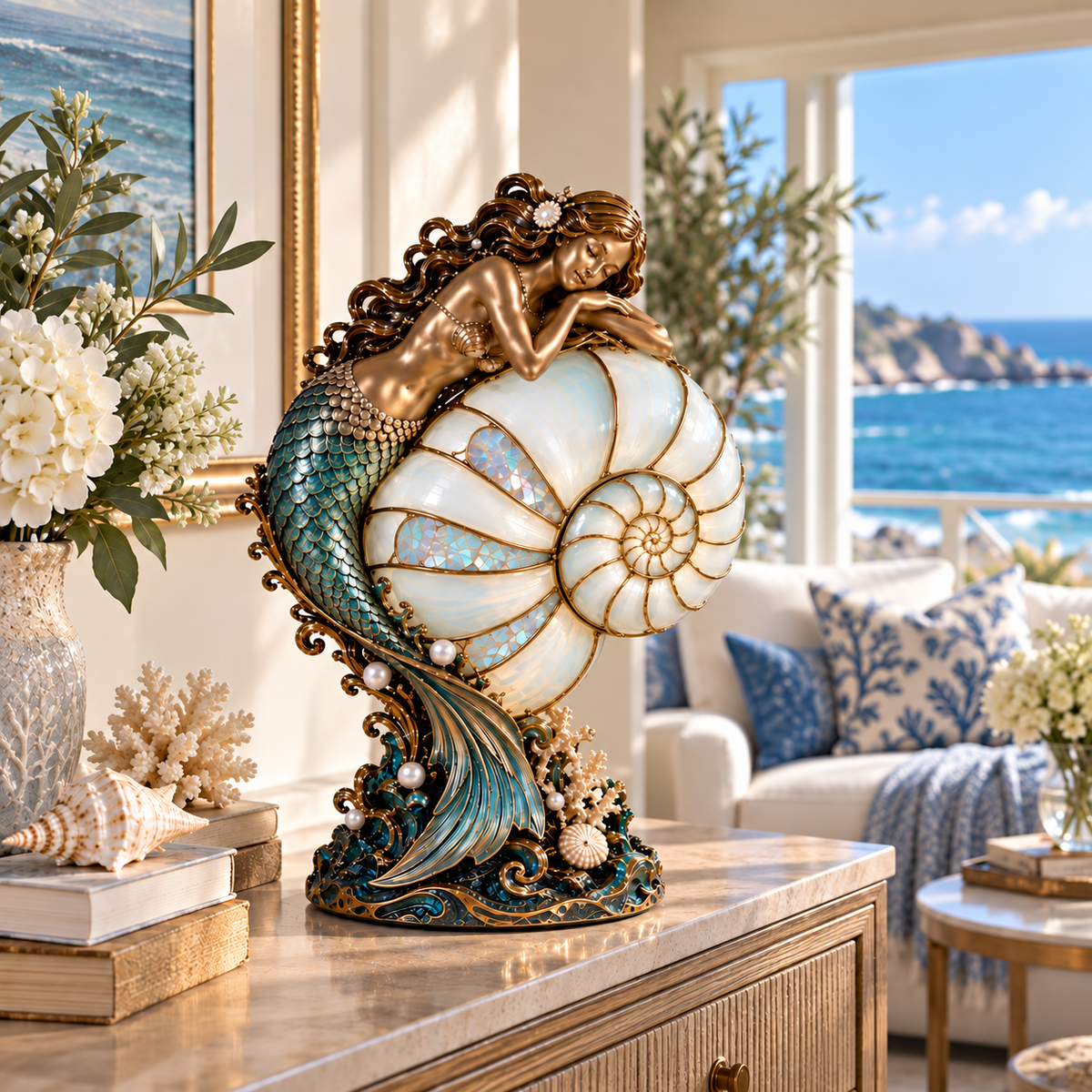 Nautilus Siren mermaid lamp sculptural detail
