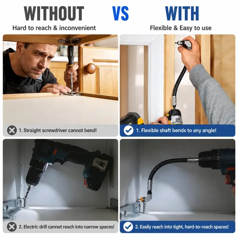 90-Degree Right Angle Drill Adapter Kit, Flexible Extension Shaft With Detachable Handle
