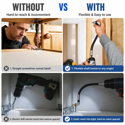 90-Degree Right Angle Drill Adapter Kit, Flexible Extension Shaft With Detachable Handle