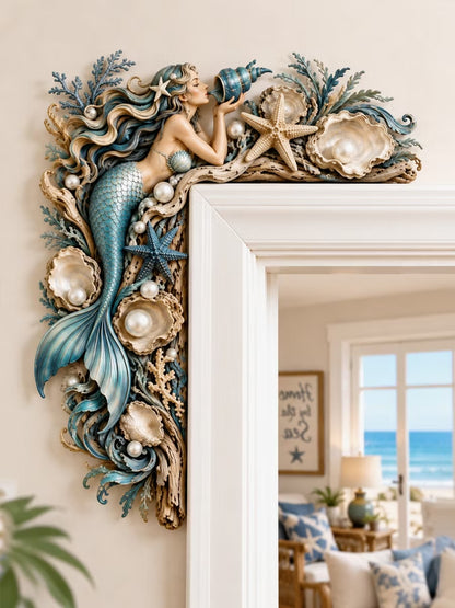 🎁Last Day 60% OFF-🧜‍♀️ 🐚 Beautiful Mermaid Door Corner 🌊 Waves & Seashells Fantasy Wall Decor