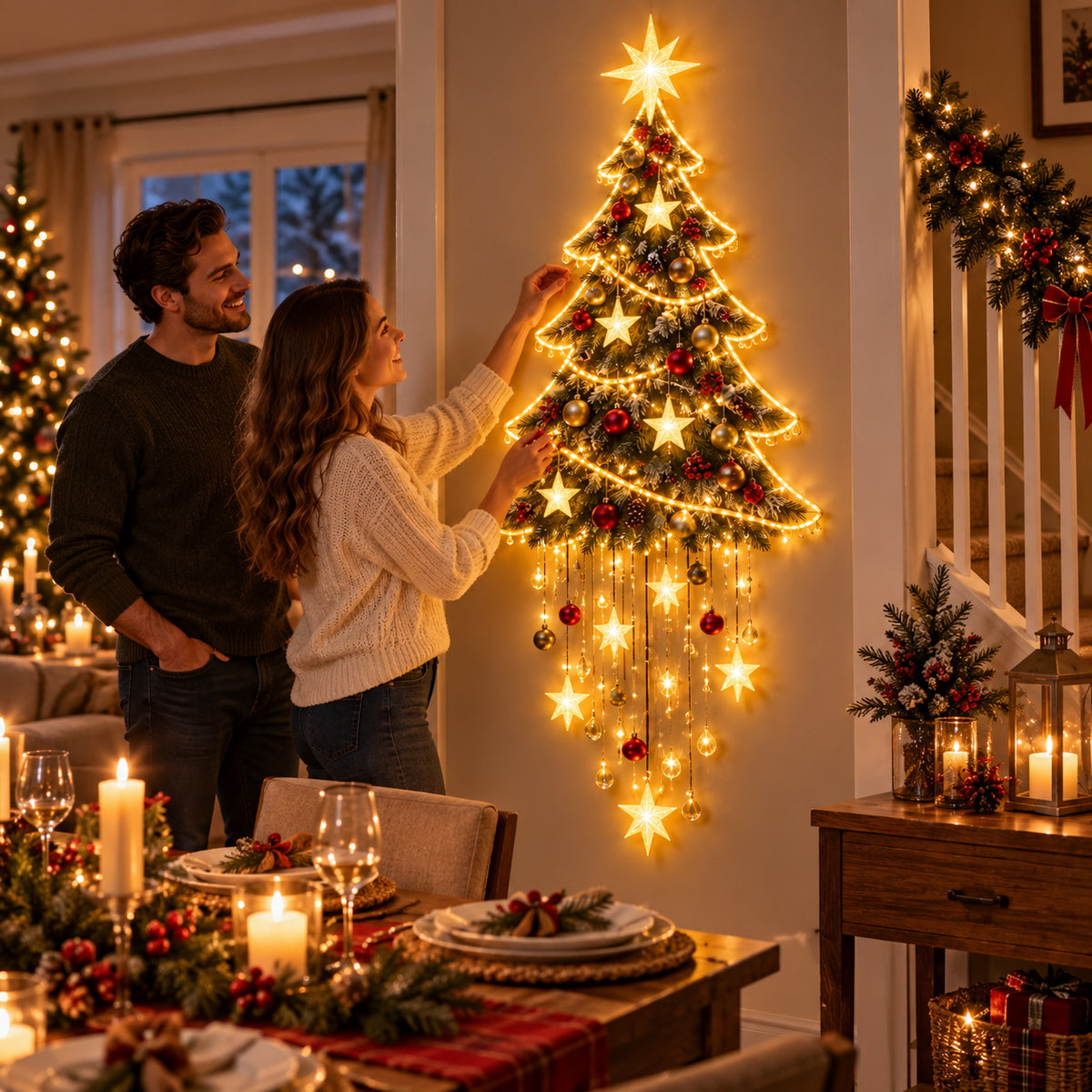 🎄✨ Starlit Christmas Tree Cascade™ – Glowing Starfall Wall Decor