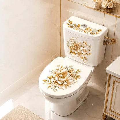 🔥 Limited-Time 49% OFF 🌸3 Piece Golden Floral Toilet Stickers – Pearl-Inspired Bathroom Decals