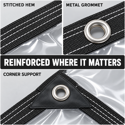 Close-up of stitched hem, metal grommet and reinforced corner