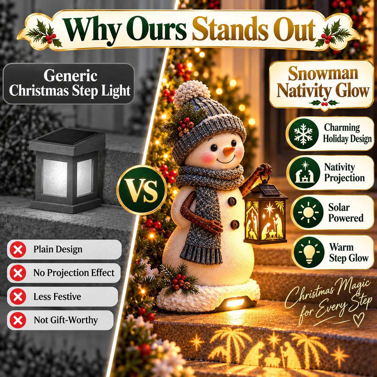 ✨ Solar Christmas Step Light with Holy Family Projection