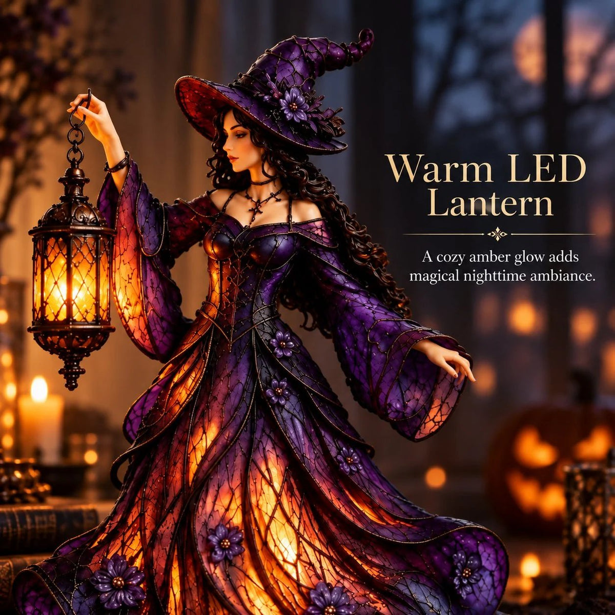 ⏳ Last Day 49% OFF – 🧙 Gothic Witch Lantern Figurine | Warm LED Glow for Shelves, Mantels & Halloween Displays 🎃