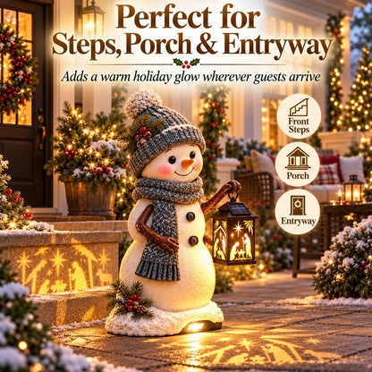 ⛄️🎄Snowman Nativity Glow™ – Solarbetriebene Weihnachts-Stufenleuchte mit Projektion der Heiligen Familie🌙
