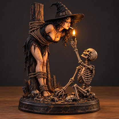 🎃 LIMITED-TIME 50% OFF | Witch’s Last Light™ – Gothic Witch & Skeleton Candle Scene Halloween Decor