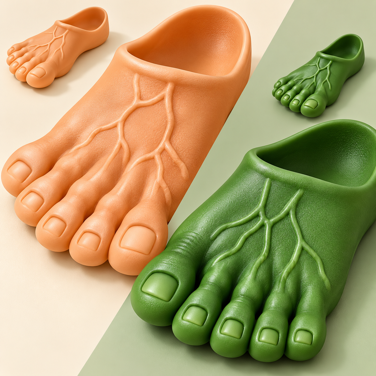 Close-up color details of giant foot slides