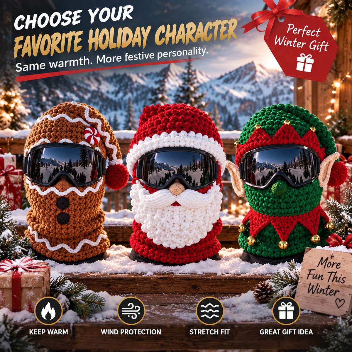 Choose Santa Elf or Gingerbread Christmas ski mask