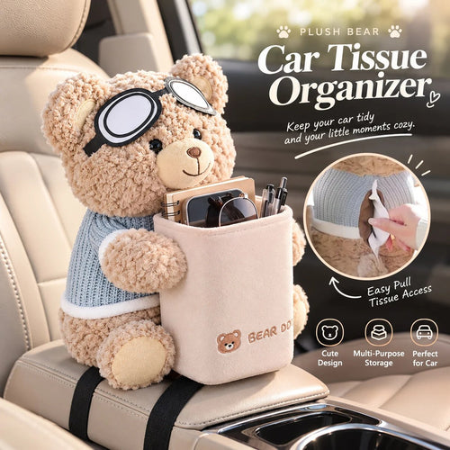Plush Bear Car Organizer & Tissue Holder