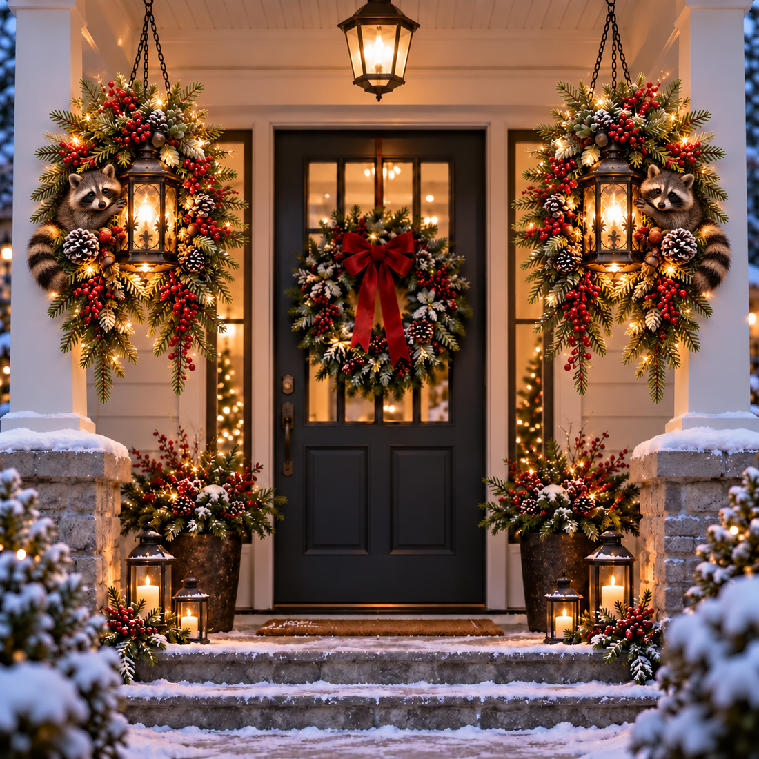 🔥 LAST DAY 50% OFF 🔥|🎄 Christmas Porch Glow™ – Pre-Lit Holiday Lantern & Evergreen Decor | 6 Festive Styles