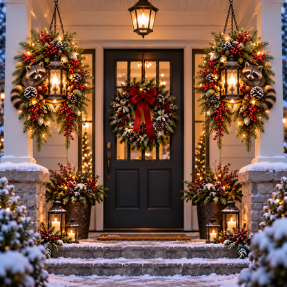🔥 LAST DAY 50% OFF 🔥|🎄 Christmas Porch Glow™ – Pre-Lit Holiday Lantern & Evergreen Decor | 6 Festive Styles