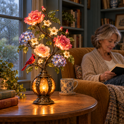 🌹✨ Eternal Bloom – Vintage Rose & Cardinal Table Lamp