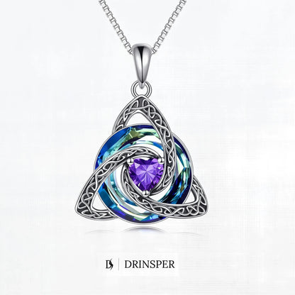 Birthstone Celtic Trinity Knot Necklace – Silver-Plated Crystal Pendant Jewelry