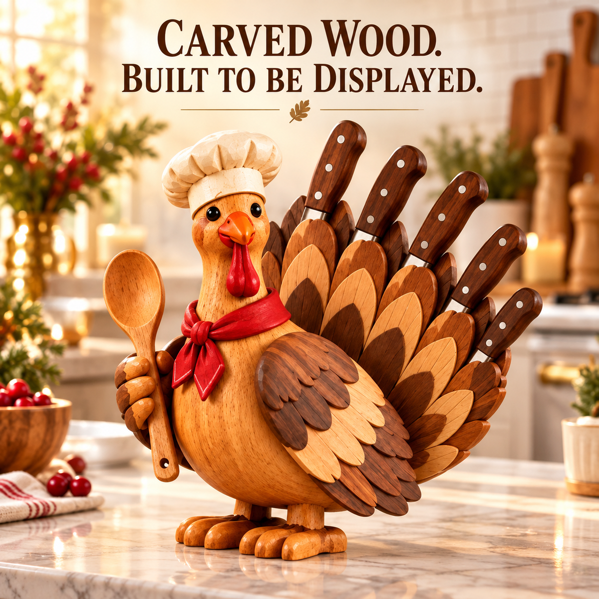 Wooden turkey knife holder detail