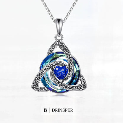 Birthstone Celtic Trinity Knot Necklace – Silver-Plated Crystal Pendant Jewelry