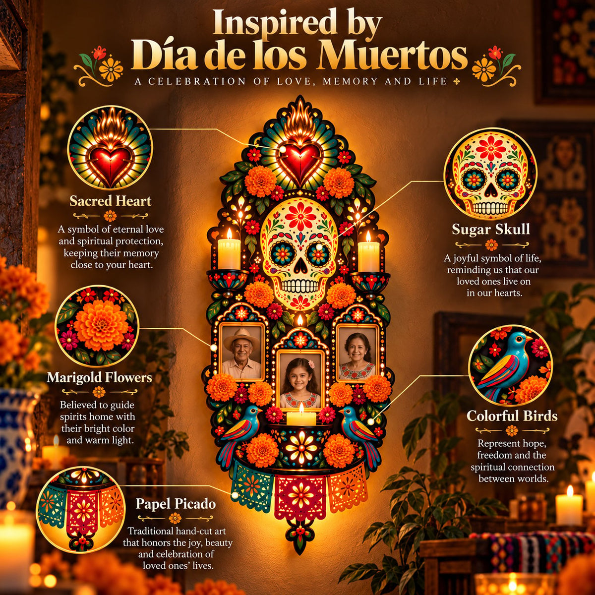 🕯️ Día de los Muertos Memorial Wall Light-❤️A Light for Those Who Live Forever in Our Hearts. ❤️