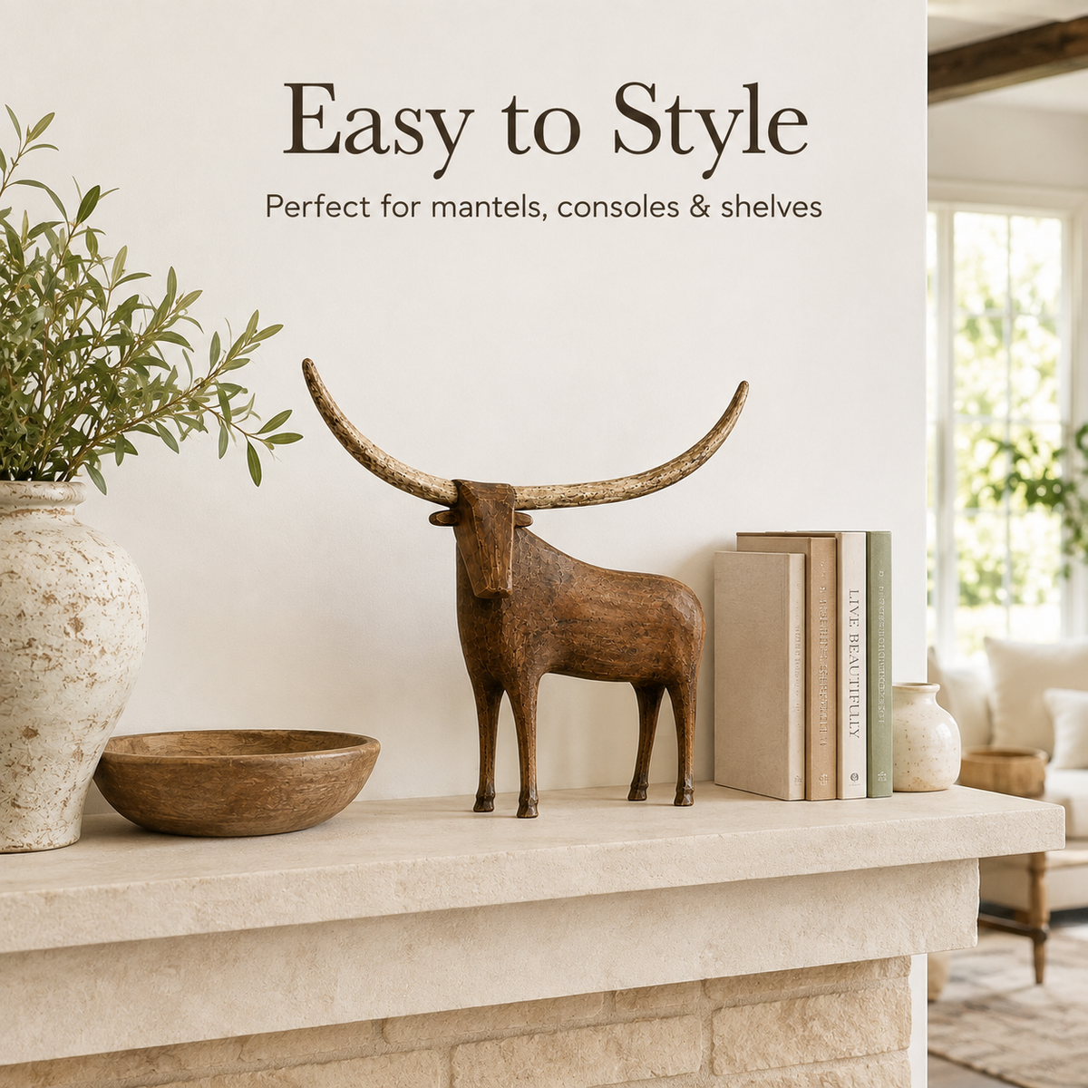 Vintage Longhorn easy to style on mantel