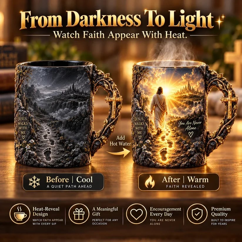 🔥 Last Day 49% OFF - 🔥✝️ Jesus Walks With Me™ – Heat-Reveal Faith Mug | You Are Never Alone