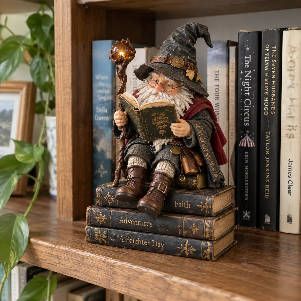 🔥LAST DAY 49% OFF-🧙‍♂️ The Wandering Scholar Gnome – Enchanted Reading Wizard Figurine