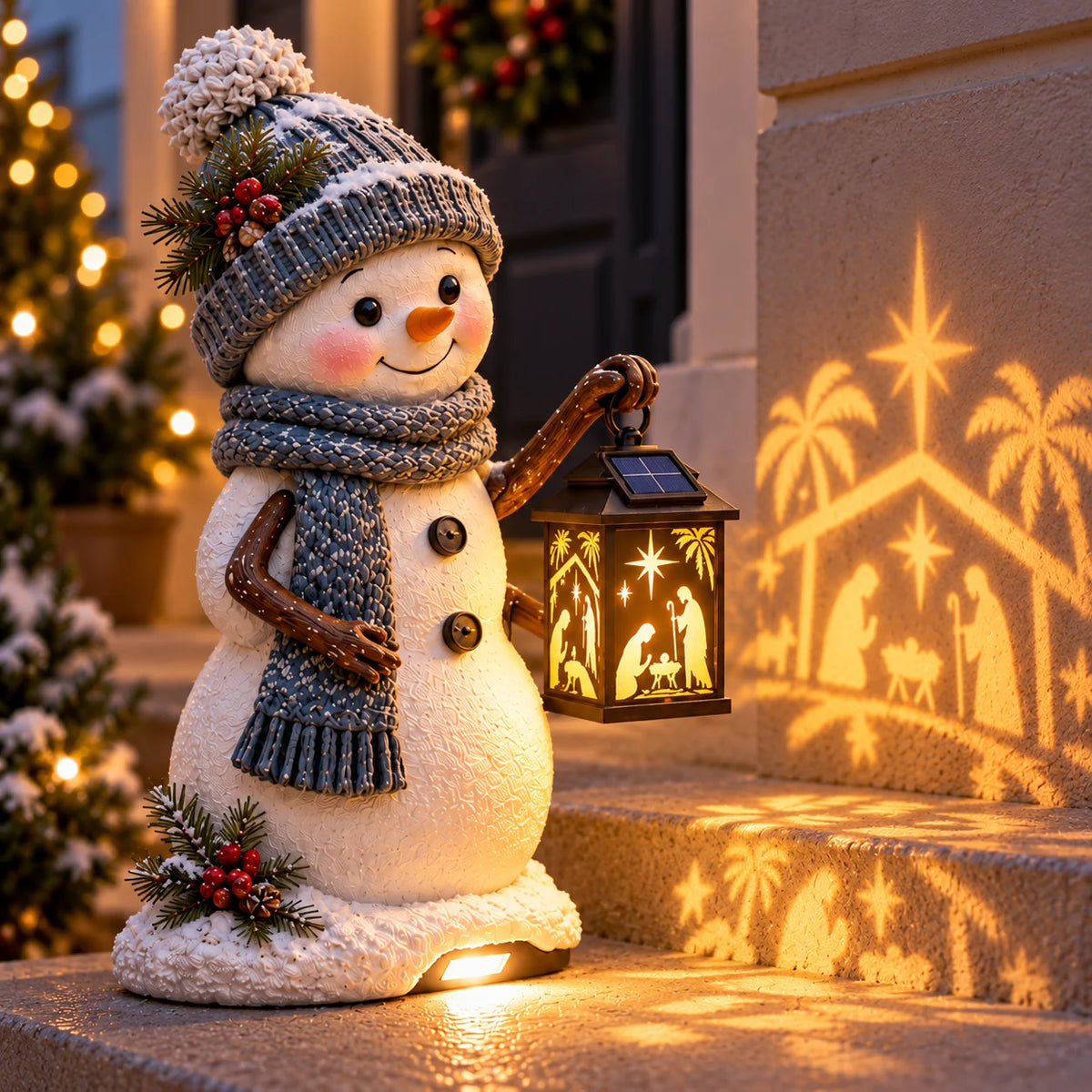 ⛄✨ Snowman Nativity Glow™ – Solar Christmas Step Light with Holy Family Projection 🎄 ✝️
