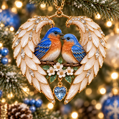 Bluebird Pair Angel Wing Ornament