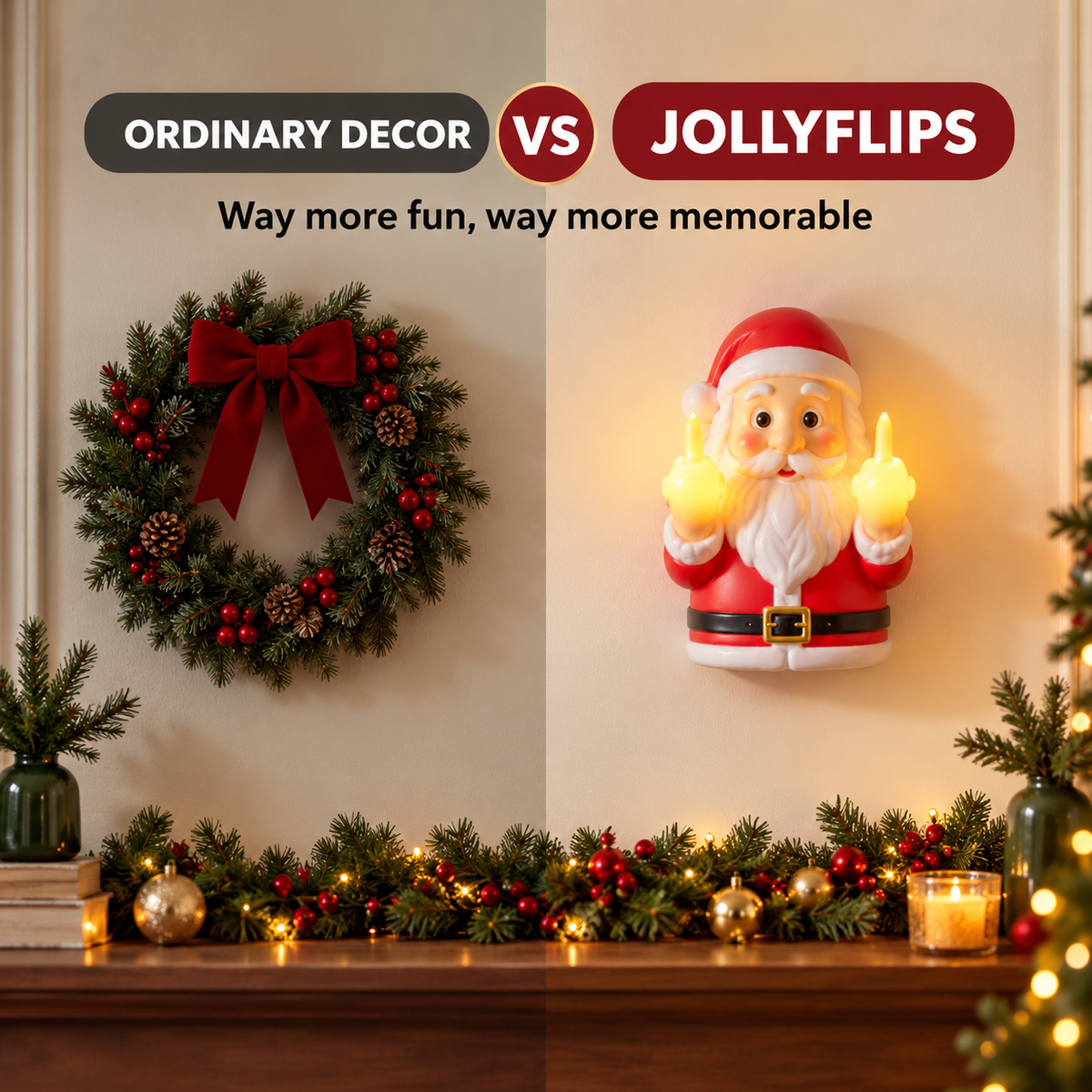 JollyFlips™ Light-Up Middle Finger Christmas Wall Décor