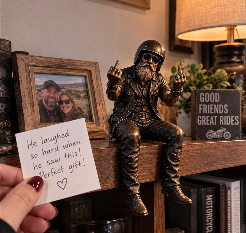 Old biker motorcycle figurine gift idea for men