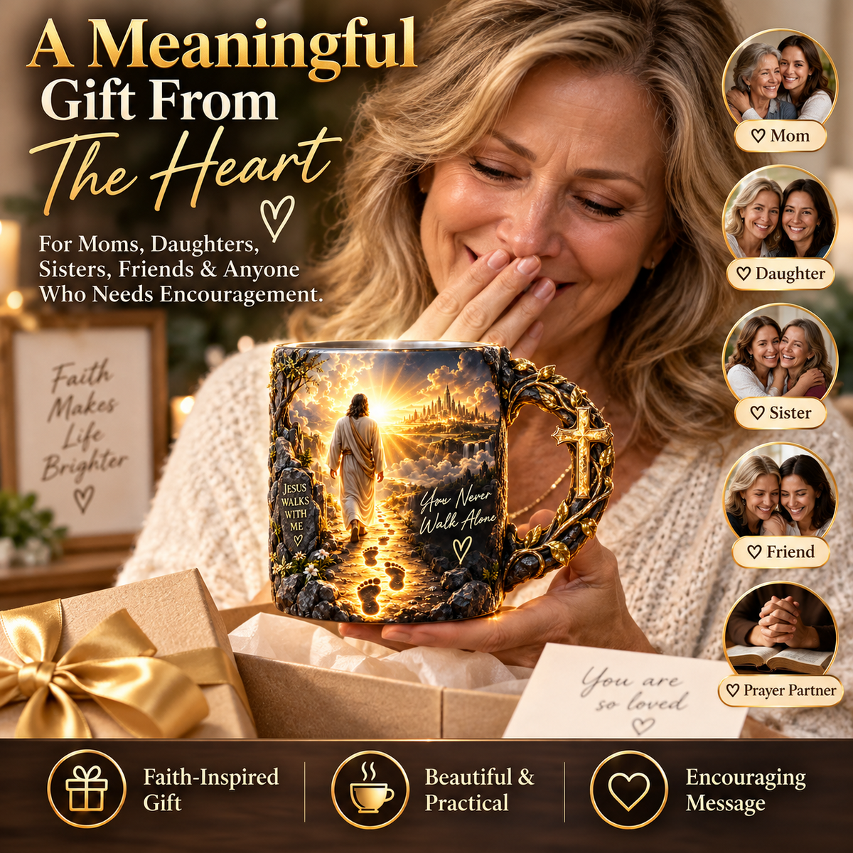 ✝️ Jesus Walks With Me Heat-Reveal Mug | Color-Changing Christian Coffee Cup with Cross-Inspired Handle