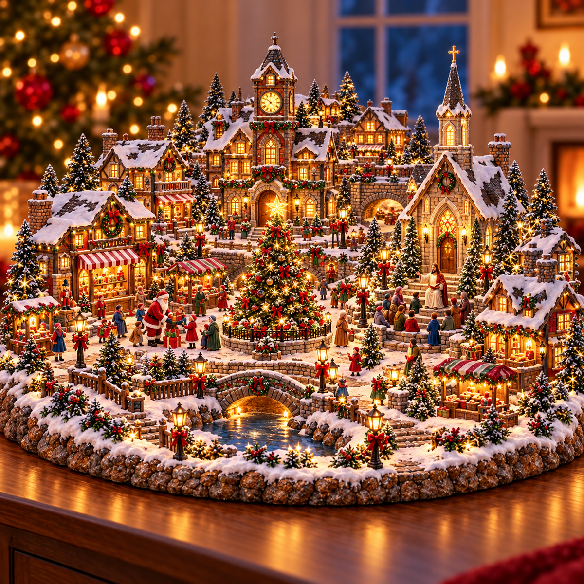 🔥 LAST DAY 50% OFF 🔥 ✝️ Holy Night Christmas Village™ – Lighted Jesus Nativity & Santa Holiday Scene with Church, Christmas Tree & Warm Village Glow 🎄🎅✨