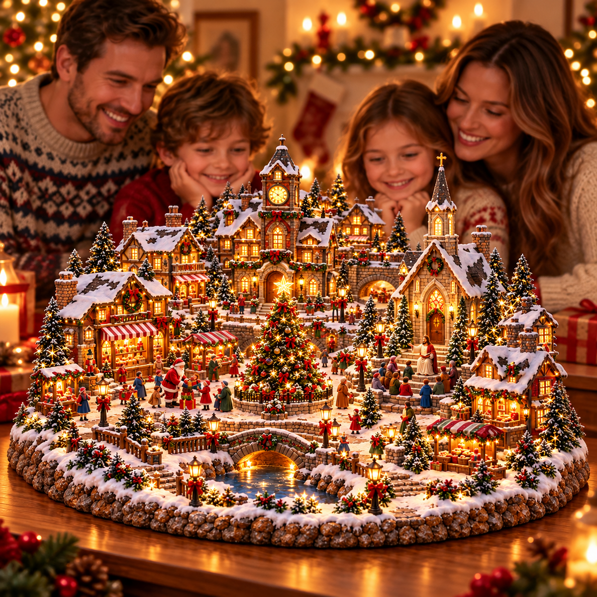 🔥 LAST DAY 50% OFF 🔥 ✝️ Holy Night Christmas Village™ – Lighted Jesus Nativity & Santa Holiday Scene with Church, Christmas Tree & Warm Village Glow 🎄🎅✨
