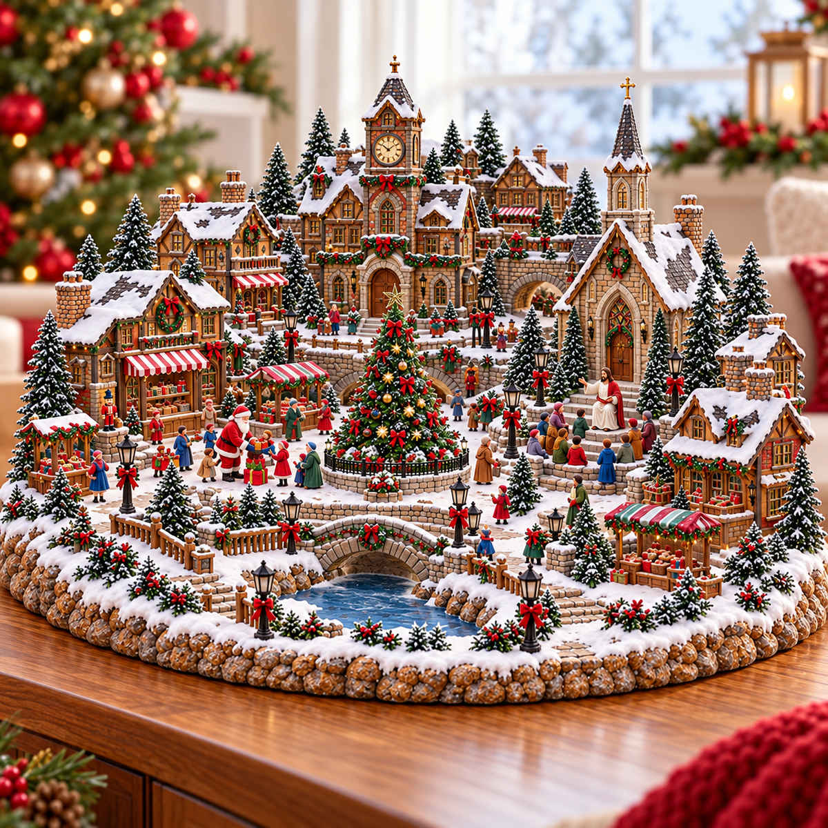 🔥 LAST DAY 50% OFF 🔥 ✝️ Holy Night Christmas Village™ – Lighted Jesus Nativity & Santa Holiday Scene with Church, Christmas Tree & Warm Village Glow 🎄🎅✨