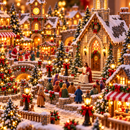🔥 LAST DAY 50% OFF 🔥 ✝️ Holy Night Christmas Village™ – Lighted Jesus Nativity & Santa Holiday Scene with Church, Christmas Tree & Warm Village Glow 🎄🎅✨