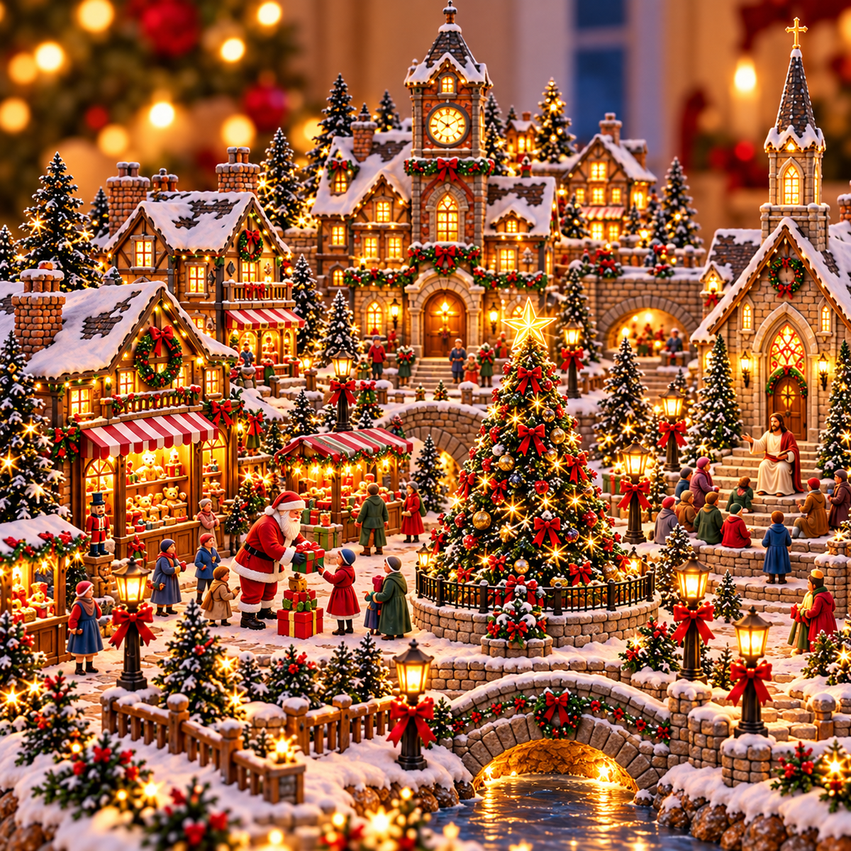 🔥 LAST DAY 50% OFF 🔥 ✝️ Holy Night Christmas Village™ – Lighted Jesus Nativity & Santa Holiday Scene with Church, Christmas Tree & Warm Village Glow 🎄🎅✨
