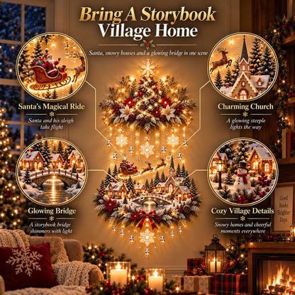🎄 Illuminated Christmas Tree & Village Wall Hanging | 🎁Cascading Warm Lights for Living Rooms, Entryways & Staircases ✨
