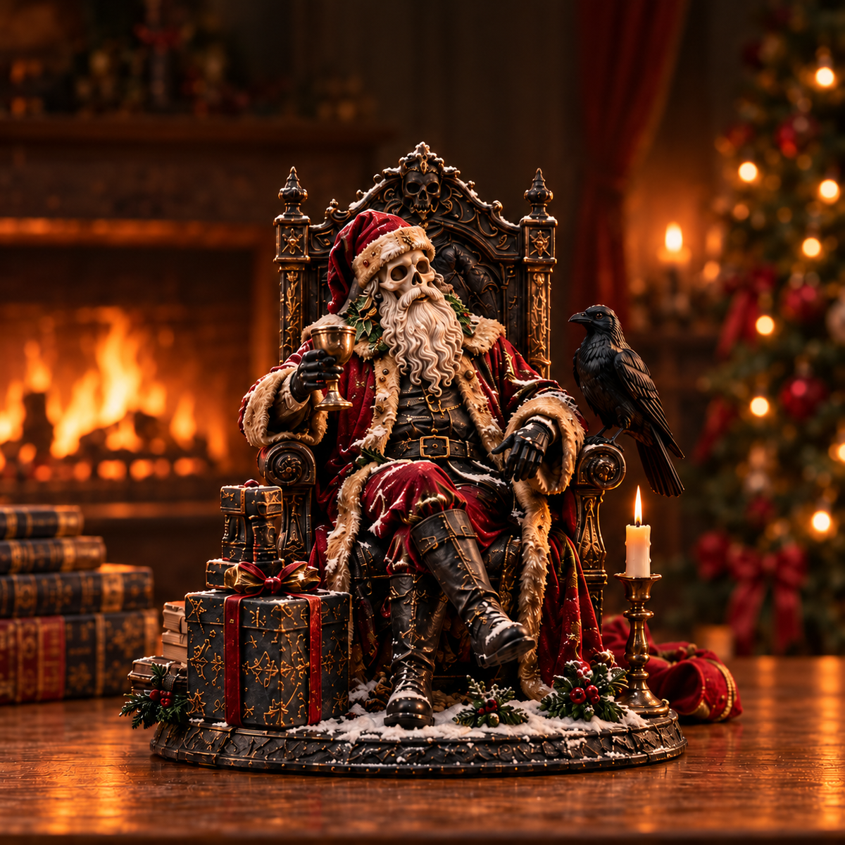 Bonefather Christmas gothic skeleton Santa figurine